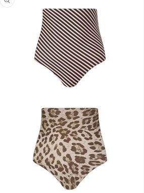 Baiia  High-Waist Reversible Bikini Bottoms in Brown/Beige